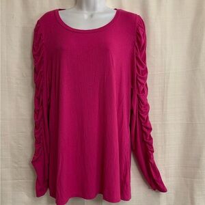 Women's Pink Ruched Sleeve Top
